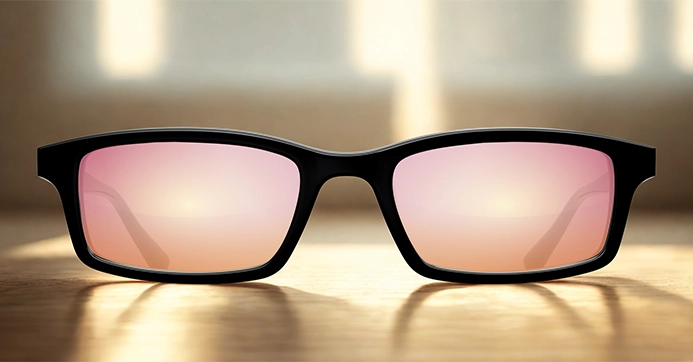 Selection of eyeglasses neatly arranged on display stands in an optical boutique